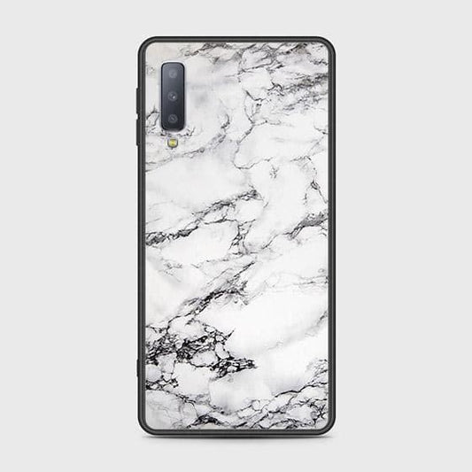 Samsung Galaxy A7 2018 Cover - White Marble Series - HQ Ultra Shine Premium Infinity Glass Soft Silicon Borders Case
