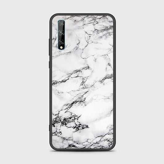Huawei Y8p Cover - White Marble Series - HQ Ultra Shine Premium Infinity Glass Soft Silicon Borders Case