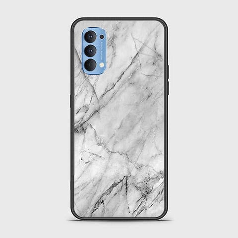 Oppo Reno 4 Cover - White Marble Series - HQ Ultra Shine Premium Infinity Glass Soft Silicon Borders Case