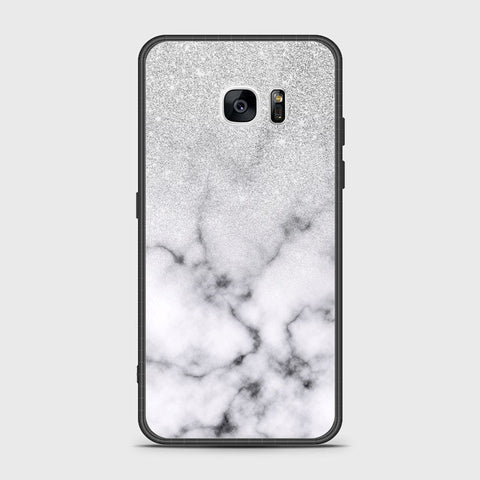 Samsung Galaxy S7 Edge Cover- White Marble Series - HQ Ultra Shine Premium Infinity Glass Soft Silicon Borders Case