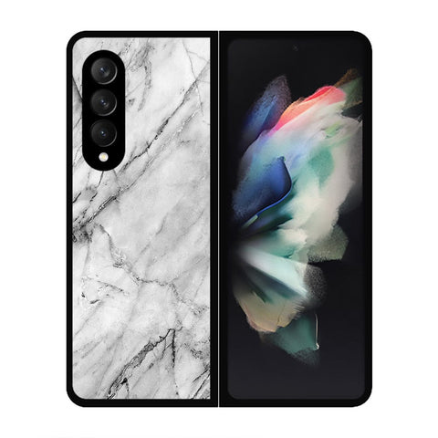 Samsung Galaxy Z Fold 3 5G Cover- White Marble Series - HQ Premium Shine Durable Shatterproof Case - Soft Silicon Borders
