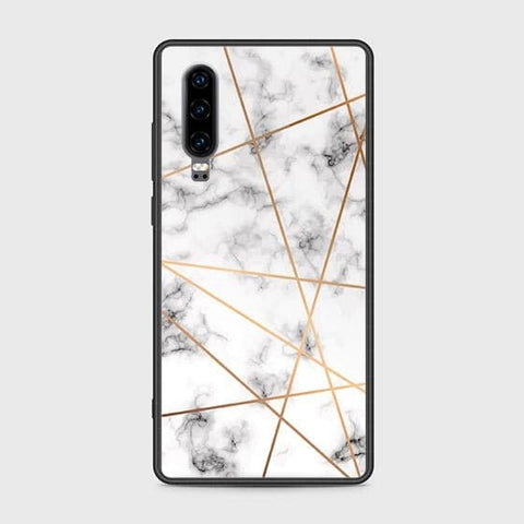 Huawei P30 Cover - White Marble Series 2 - HQ Ultra Shine Premium Infinity Glass Soft Silicon Borders Case