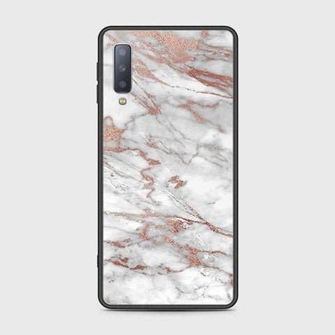 Samsung Galaxy A7 2018 Cover - White Marble Series 2 - HQ Ultra Shine Premium Infinity Glass Soft Silicon Borders Case