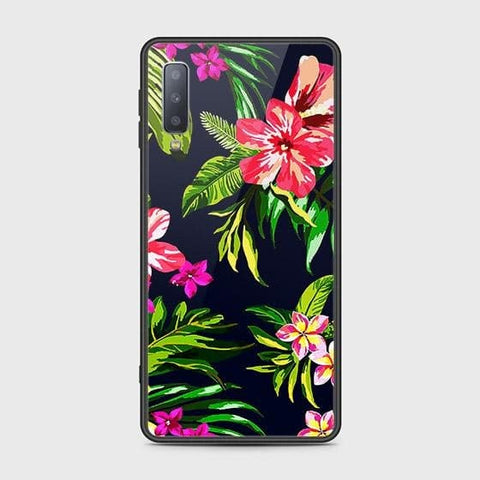 Samsung Galaxy A7 2018 Cover - Floral Series - HQ Ultra Shine Premium Infinity Glass Soft Silicon Borders Case