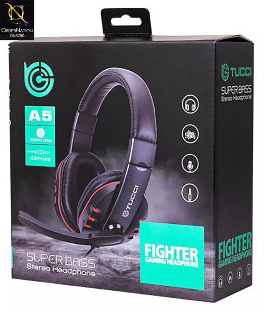 Tucci A5 Fighter Super Bass Stereo Headphone With Mic ( Not Wireless/Bluetooth )