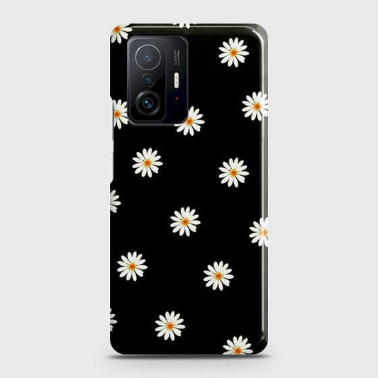 Xiaomi 11T Pro Cover - White Bloom Flowers with Black Background Printed Hard Case with Life Time Colors Guarantee b46