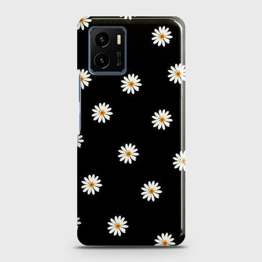 Vivo Y15s Cover - White Bloom Flowers with Black Background Printed Hard Case with Life Time Colors Guarantee B74
