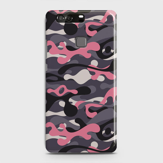 Huawei P9 Cover - Camo Series - Pink & Grey Design - Matte Finish - Snap On Hard Case with LifeTime Colors Guarantee
