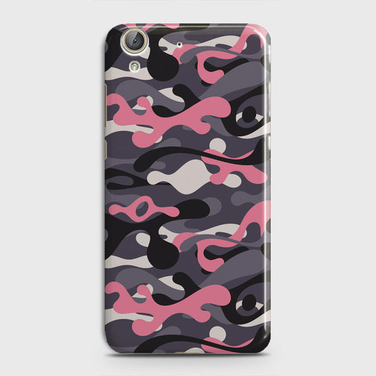 Huawei Y6 II Cover - Camo Series - Pink & Grey Design - Matte Finish - Snap On Hard Case with LifeTime Colors Guarantee