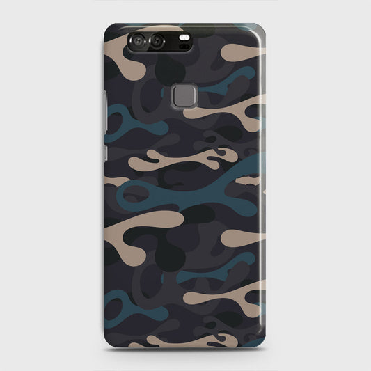 Huawei P9 Cover - Camo Series - Blue & Grey Design - Matte Finish - Snap On Hard Case with LifeTime Colors Guarantee