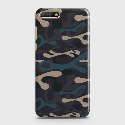 Huawei Y6 2018 Cover - Camo Series - Blue & Grey Design - Matte Finish - Snap On Hard Case with LifeTime Colors Guarantee