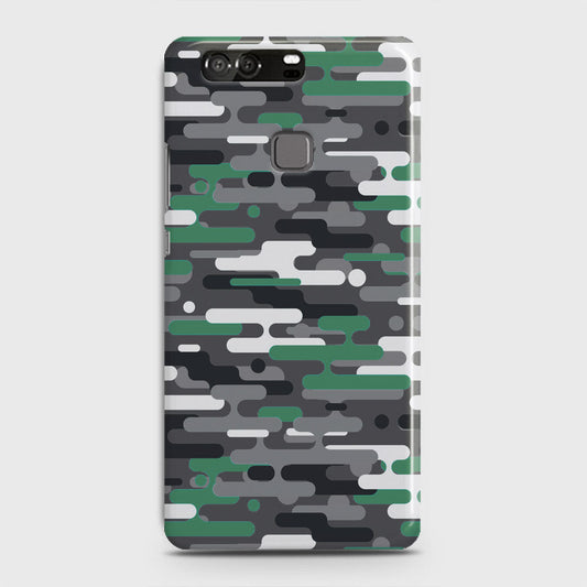 Huawei P9 Cover - Camo Series 2 - Green & Grey Design - Matte Finish - Snap On Hard Case with LifeTime Colors Guarantee