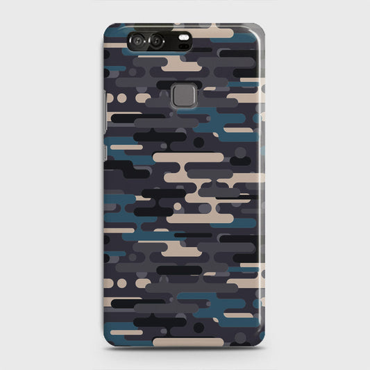 Huawei P9 Cover - Camo Series 2 - Blue & Grey Design - Matte Finish - Snap On Hard Case with LifeTime Colors Guarantee