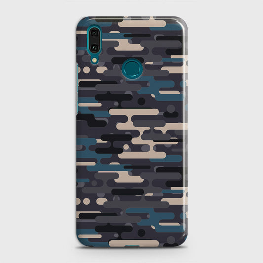 Huawei Y9 2019 Cover - Camo Series 2 - Blue & Grey Design - Matte Finish - Snap On Hard Case with LifeTime Colors Guarantee
