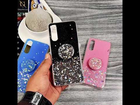 Oppo A5 2020 Cover - Blue - Fancy Bling Glitter Soft Case With  Holder - Glitter Does Not Move