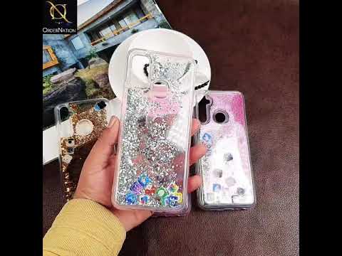 Huawei Nova 7i Cover - Pink - Design 1 - Floating Liquid Bling Glitter Icons Soft Borders Protective Case
