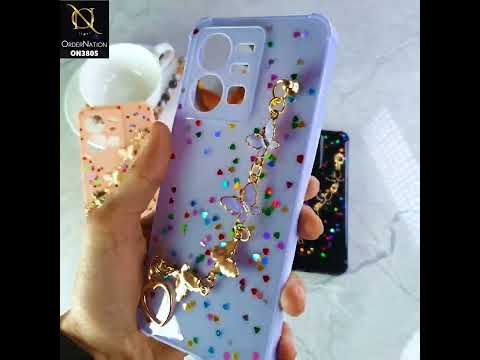 Vivo Y55 4G Cover - Purple - Shiny Glitter Candy Color Soft Border Camera Protection Case With Butterfly Chain Holder (Glitter Does not move)
