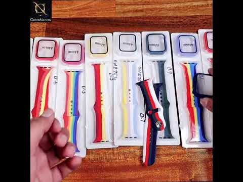 Apple Watch Series 4 / 5 / 6 (44mm) - Design 5 - Soft Candy Look Rainbow Colors Silicon Strap With Screen Cover