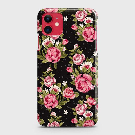 iPhone 11 Cover - Trendy Pink Rose Vintage Flowers Printed Hard Case with Life Time Colors Guarantee (Fast Delivery)