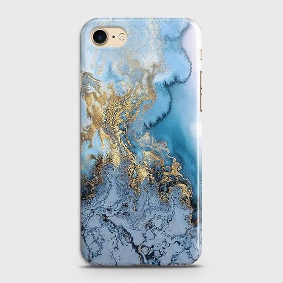 iPhone SE 2020 Cover Trendy Golden Blue Ocean Marble Printed