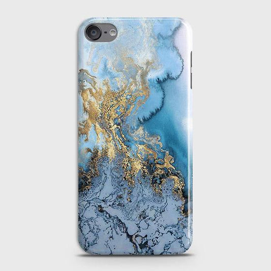 iPod Touch 7 Cover - Trendy Golden & Blue Ocean Marble Printed Hard Case with Life Time Colors Guarantee