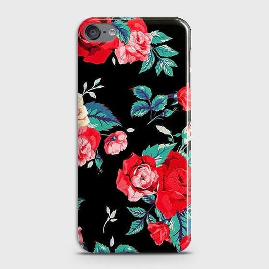 iPod Touch 7 Cover - Luxury Vintage Red Flowers Printed Hard Case with Life Time Colors Guarantee