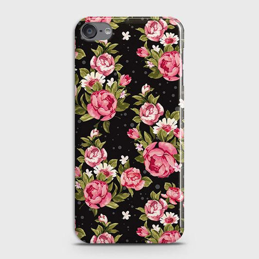 iPod Touch 7 Cover - Trendy Pink Rose Vintage Flowers Printed Hard Case with Life Time Colors Guarantee