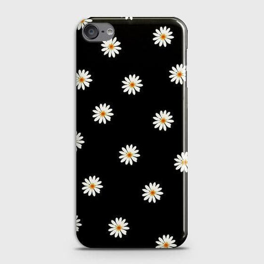 iPod Touch 7 Cover - Matte Finish - White Bloom Flowers with Black Background Printed Hard Case with Life Time Colors Guarantee