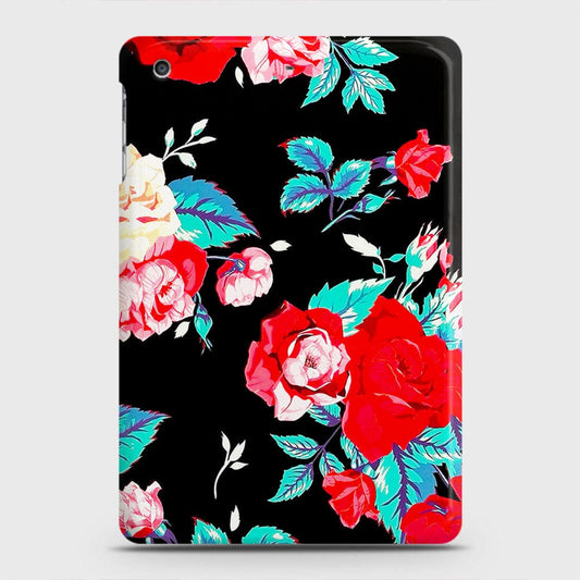 iPad Mini 3 / 2 / 1 Cover - Luxury Vintage Red Flowers Printed Hard Case with Life Time Colors Guarantee