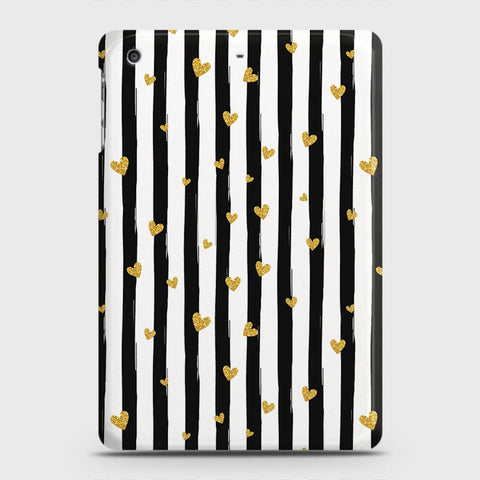 iPad Mini 3 / 2 / 1 Cover - Trendy Black & White Lining With Golden Hearts Printed Hard Case with Life Time Colors Guarantee