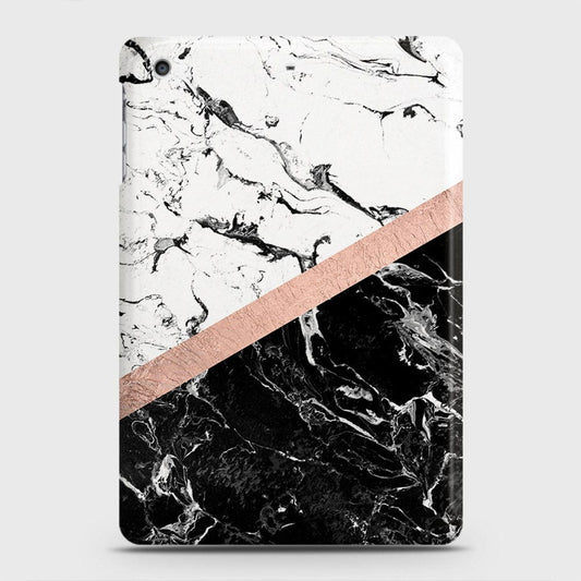 iPad Mini 3 / 2 / 1 Cover - Black & White Marble With Chic RoseGold Strip Case with Life Time Colors Guarantee