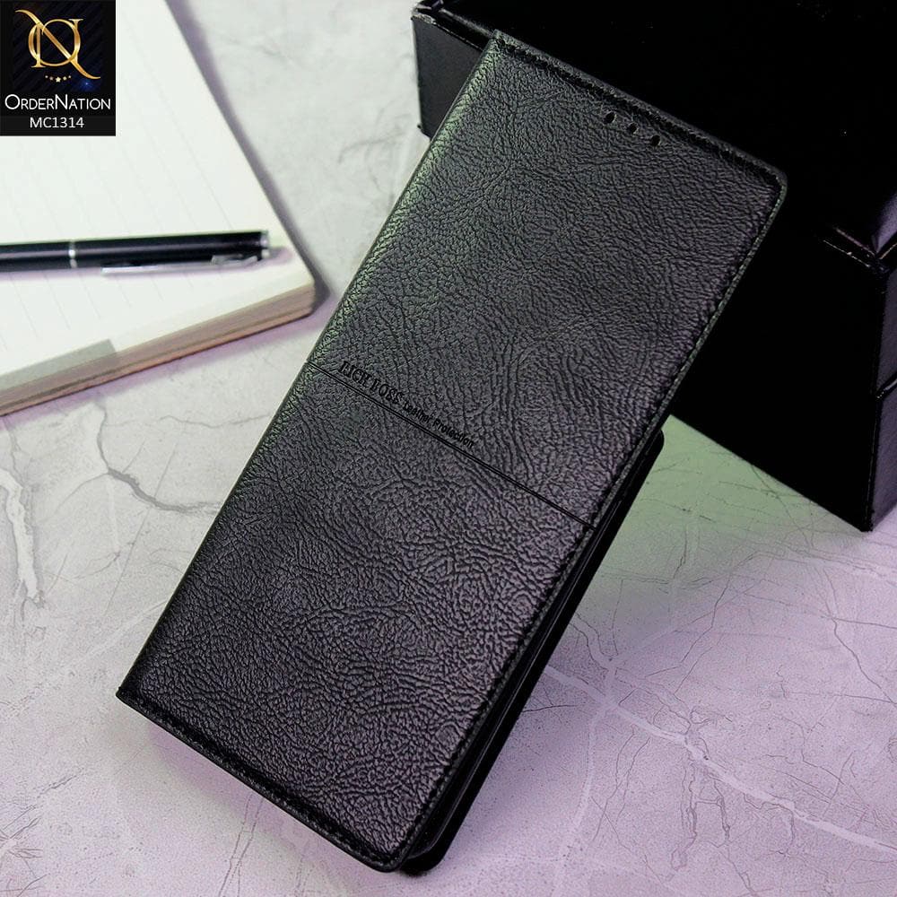iPhone 12 Pro Cover Black Rich Boss Flip Book Soft Leather