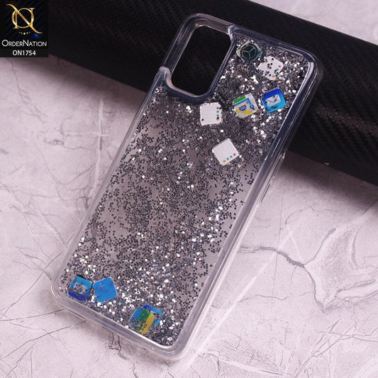 Oppo A72 Cover - Silver - Floating Liquid Bling Glitter Icons Soft Borders Protective Case