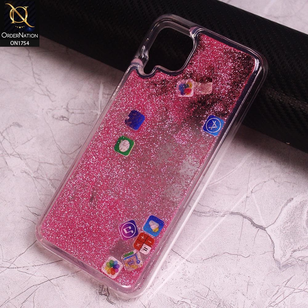 Huawei Nova 7i Cover - Pink - Design 1 - Floating Liquid Bling Glitter Icons Soft Borders Protective Case