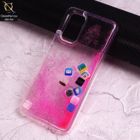 Vivo V19 Cover - Pink - Design 2 - Floating Liquid Bling Glitter Icons Soft Borders Protective Case
