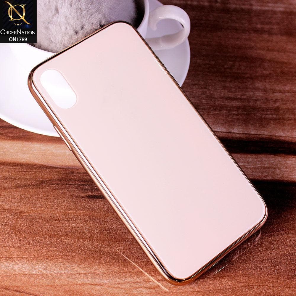 iPhone XS X Cover Golden Shiny Tempered Glass Soft Case
