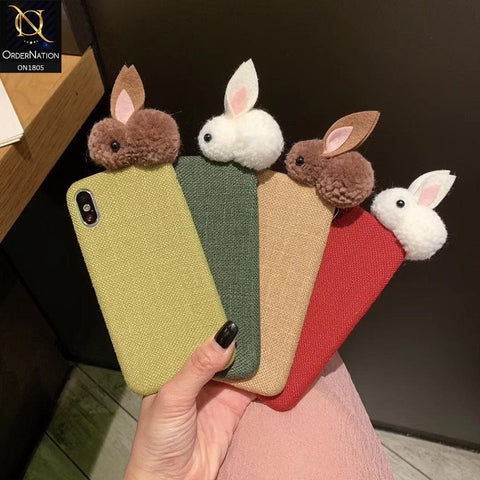 Rabbit Jeans Febric 3D Cartoon Soft Back Shell Case For iPhone 8 / 7 - Red