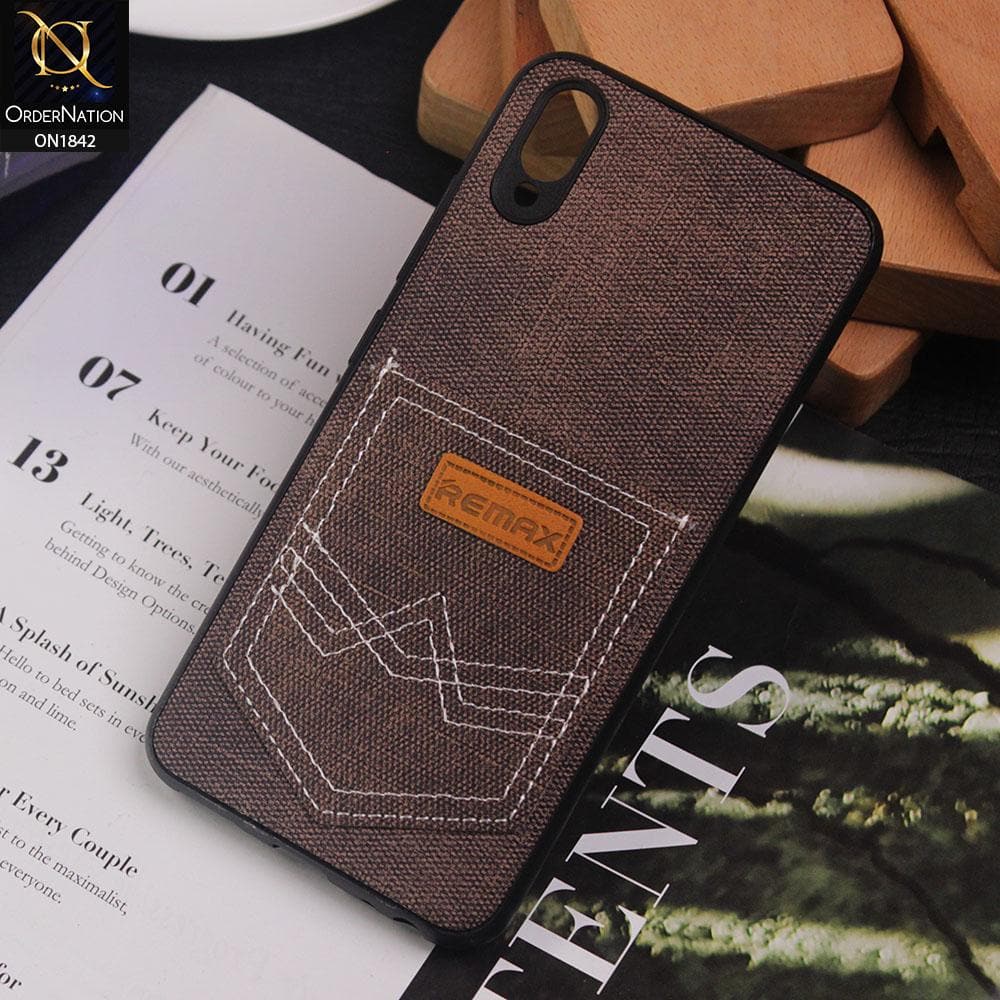 Jeans Texture With Card Pocket Back Case For Vivo Y91C Brown