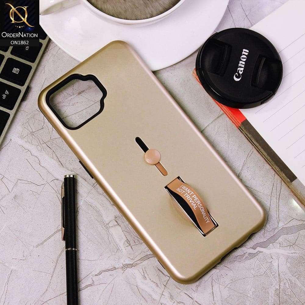 Oppo F17 Pro Cover Golden Stylish Slide Finger Grip With Metal