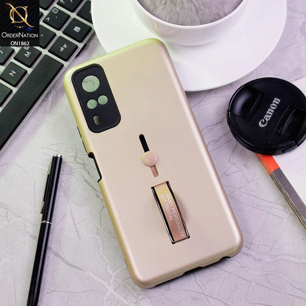 Vivo Y51s Cover Golden Stylish Slide Finger Grip With Metal
