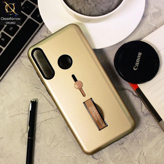 Huawei Y6p Cover - Golden - Stylish Slide Finger Grip With Metal Kickstand Case