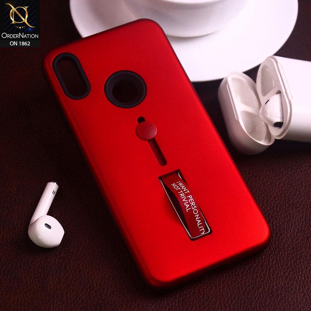 Huawei Y6 2019 / Y6 Prime 2019 Cover - Red - Stylish Slide Finger Grip With Metal Kickstand Case