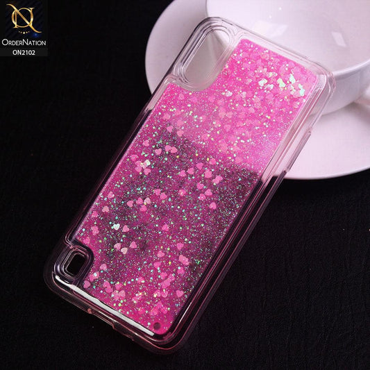 Samsung Galaxy A01 Cover - Light Pink - Cute Love Hearts Liquid Glitter Pc Back Case