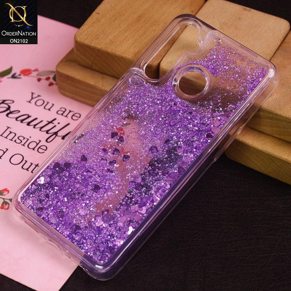 Realme Pro Cover Purple Cute Love Hearts Liquid Glitter Pc