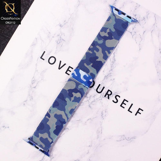 Apple Watch Strap Compatible 42/44mm - Camouflage Blue - Metal Silk Magnetic Watch Starp