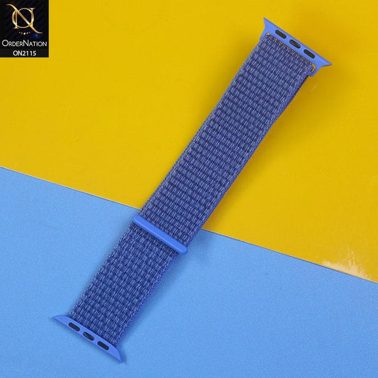 Apple Watch Strap Compatible 42/44mm - Blue - Soft Braided Nylon Magic Tape Watch Starp