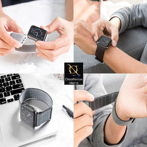 Apple Watch Strap Compatible 42/44mm - Design 3 - Soft Braided Nylon Magic Tape Watch Starp