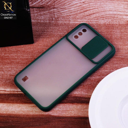 Samsung Galaxy A01 Cover - Green - Translucent Matte Shockproof Camera Slide Protection Case