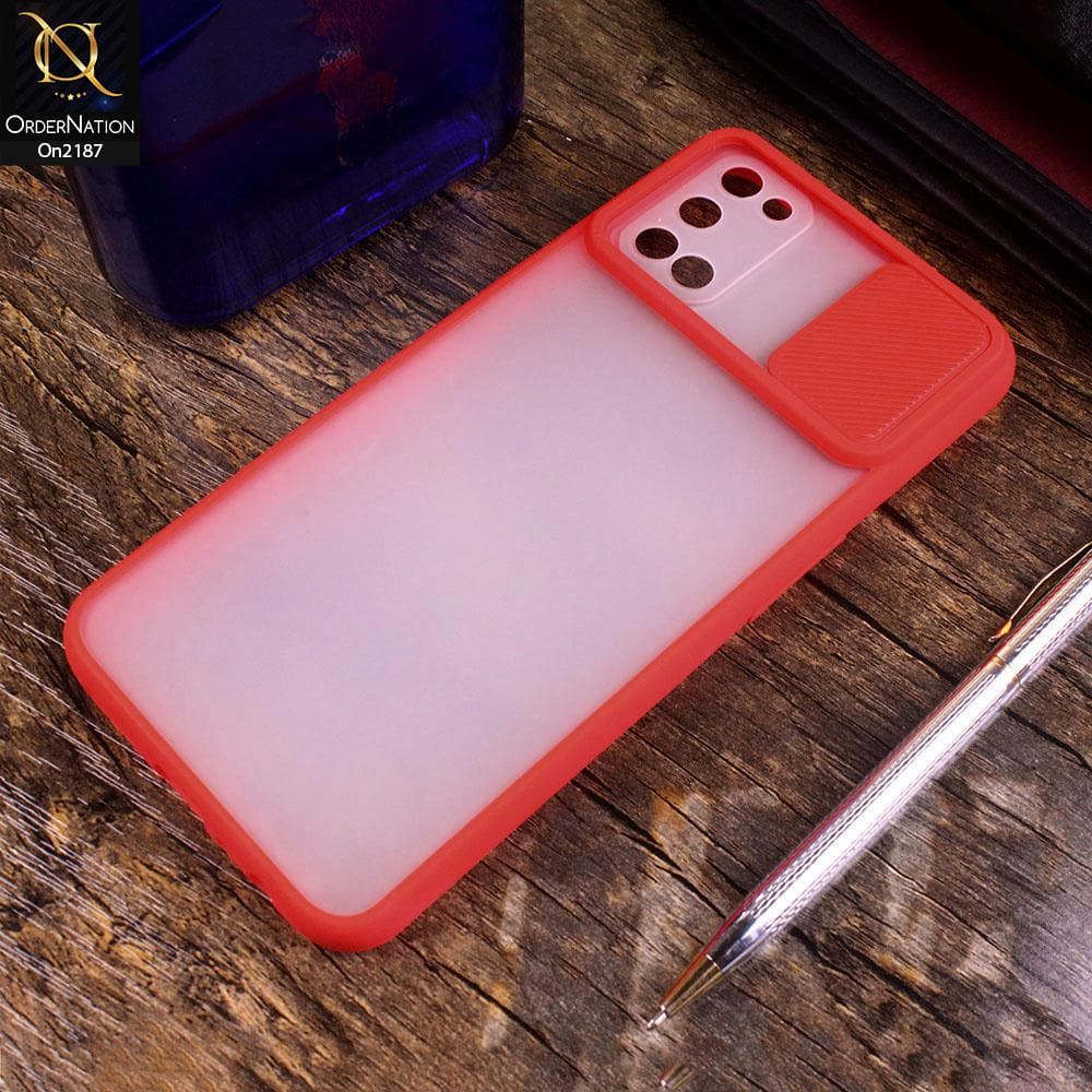 Oppo A52 Red Translucent Matte Shockproof Camera Slide Protection