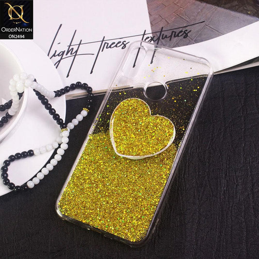 Huawei Y6 2019 / Y6 Prime 2019 Cover- Design 2 - Stylish Bling Glitter Soft Case With Heart Mobile Holder - Glitter Does Not Move